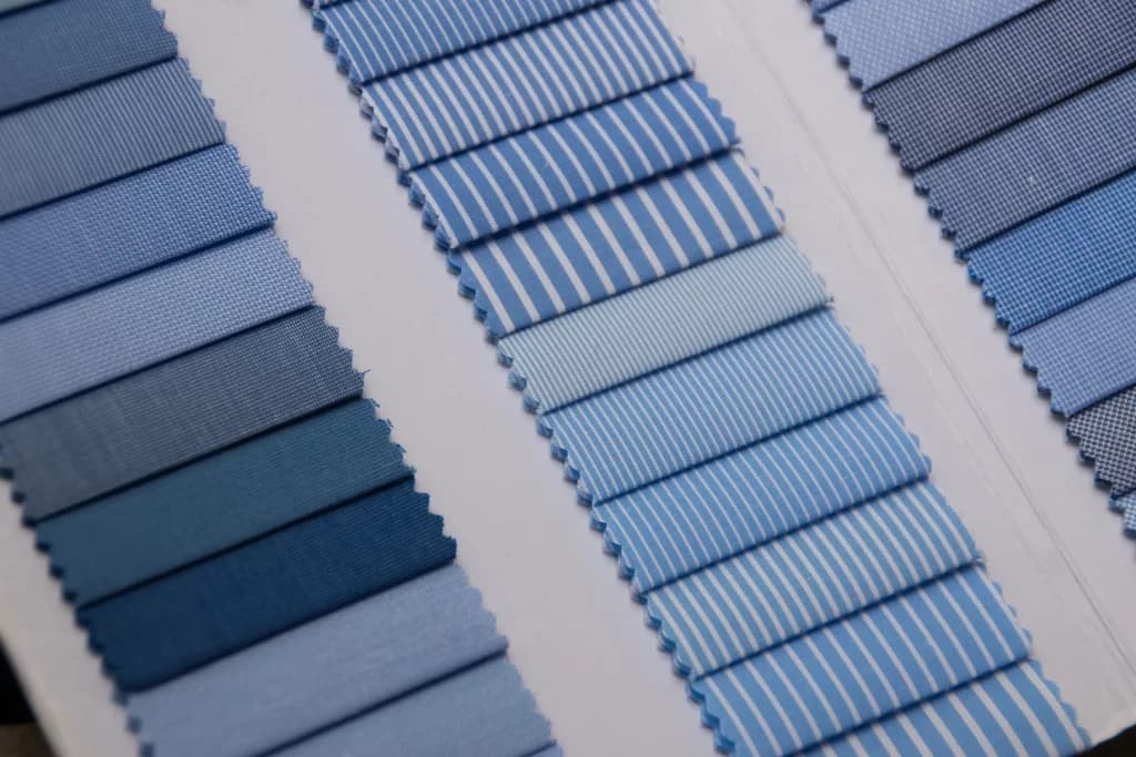 Blue shirting and uniform cloth swatches at Khimji's, Dar es Salaam